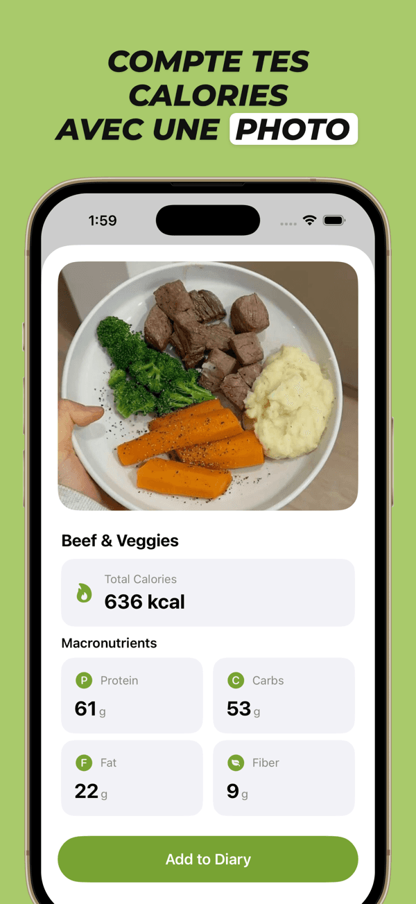 Analyse d'un repas par Avocal : calories et macros détectées